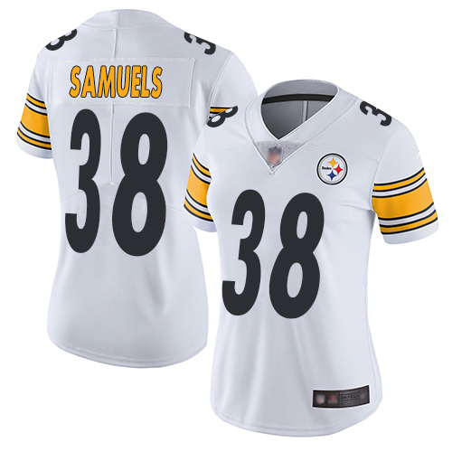 Women Pittsburgh Steelers Football #38 Limited White Jaylen Samuels Road Vapor Untouchable Nike NFL Jersey